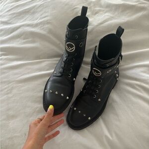 Fendi Ff Vitello Leather Combat Boots Studded